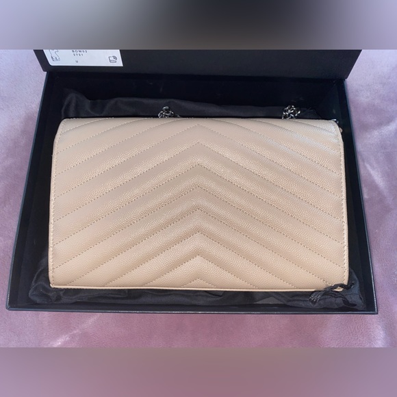 WORN 2x YSL Cassandre Matelassé Chain Wallet In Grain De Poudre Embossed Leather - Picture 13 of 15